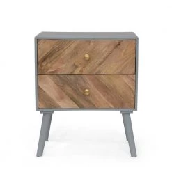Ranya Natural Brown and Grey Cabinet with 2-Drawers by Noble House