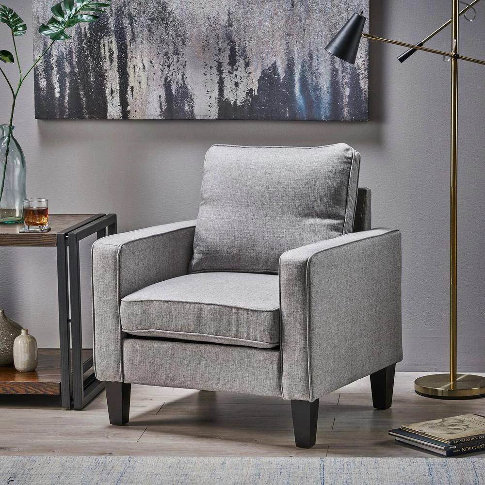 Beeman Grey Fabric Upholstered Club Chair by Noble House - Image 11