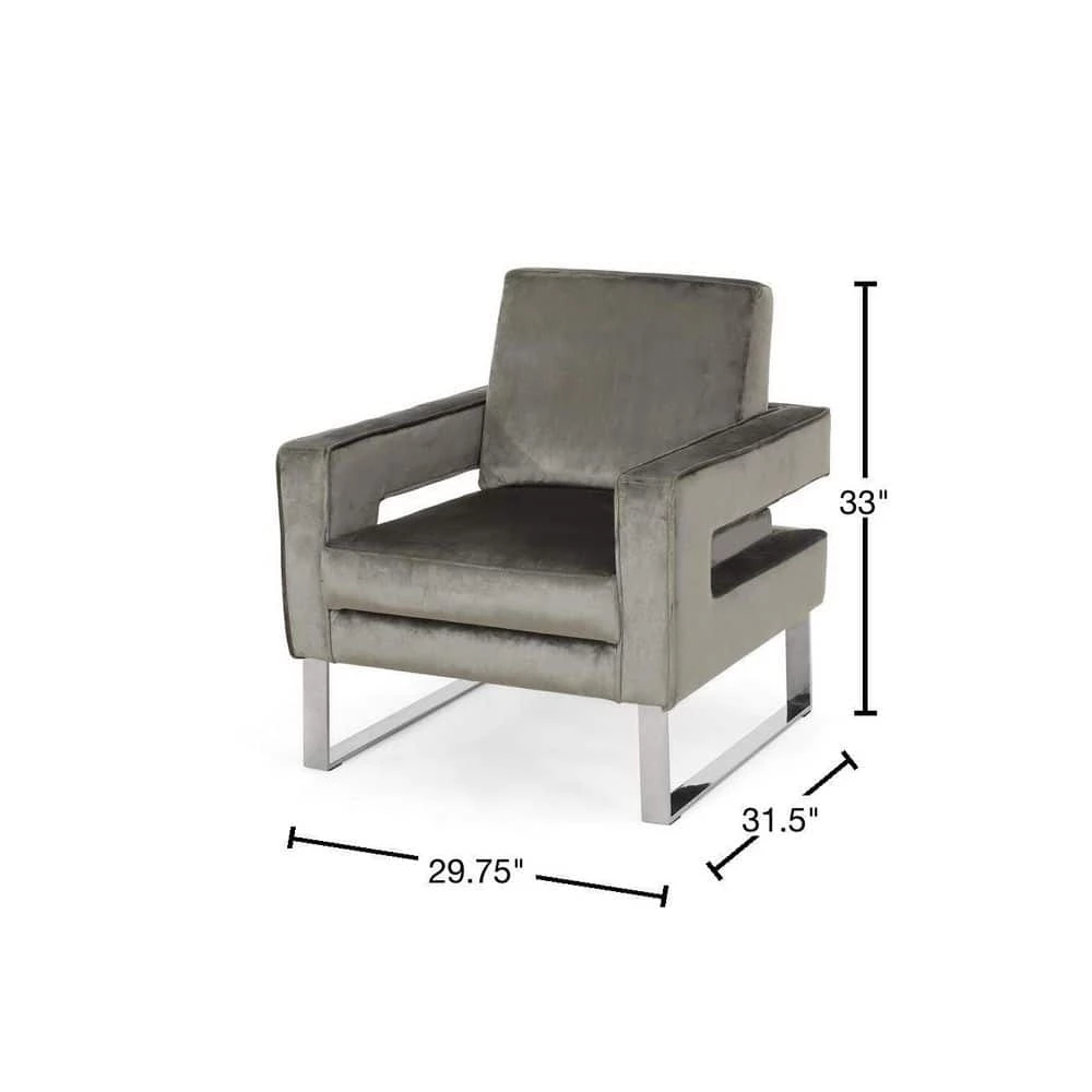 Kirkwood Grey Velvet Club Chair by Noble House - Image 3