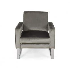 Kirkwood Grey Velvet Club Chair by Noble House