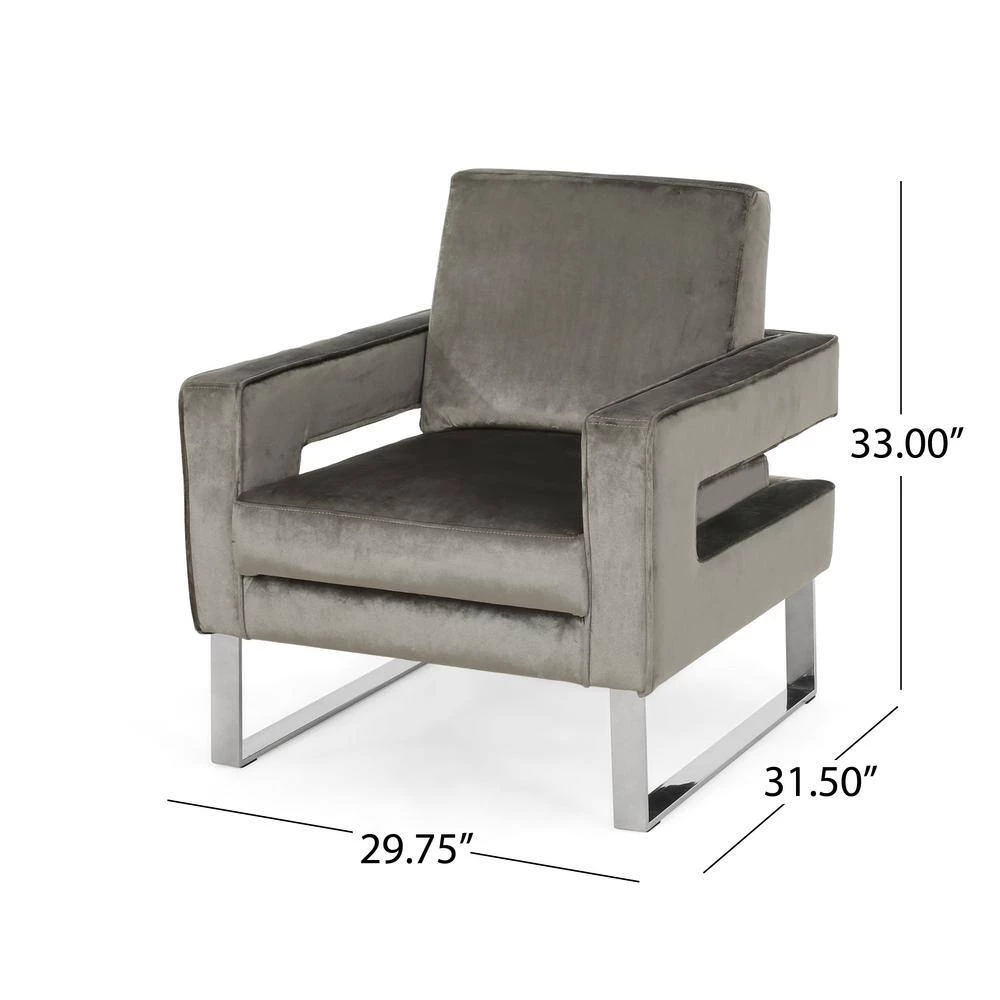 Kirkwood Grey Velvet Club Chair by Noble House - Image 9