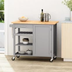 Westcliffe Grey Kitchen Cart with Cabinets by Noble House