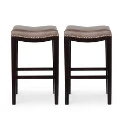 Tiffin 30 in. Grey Upholstered Bar Stool (Set of 2) by Noble House