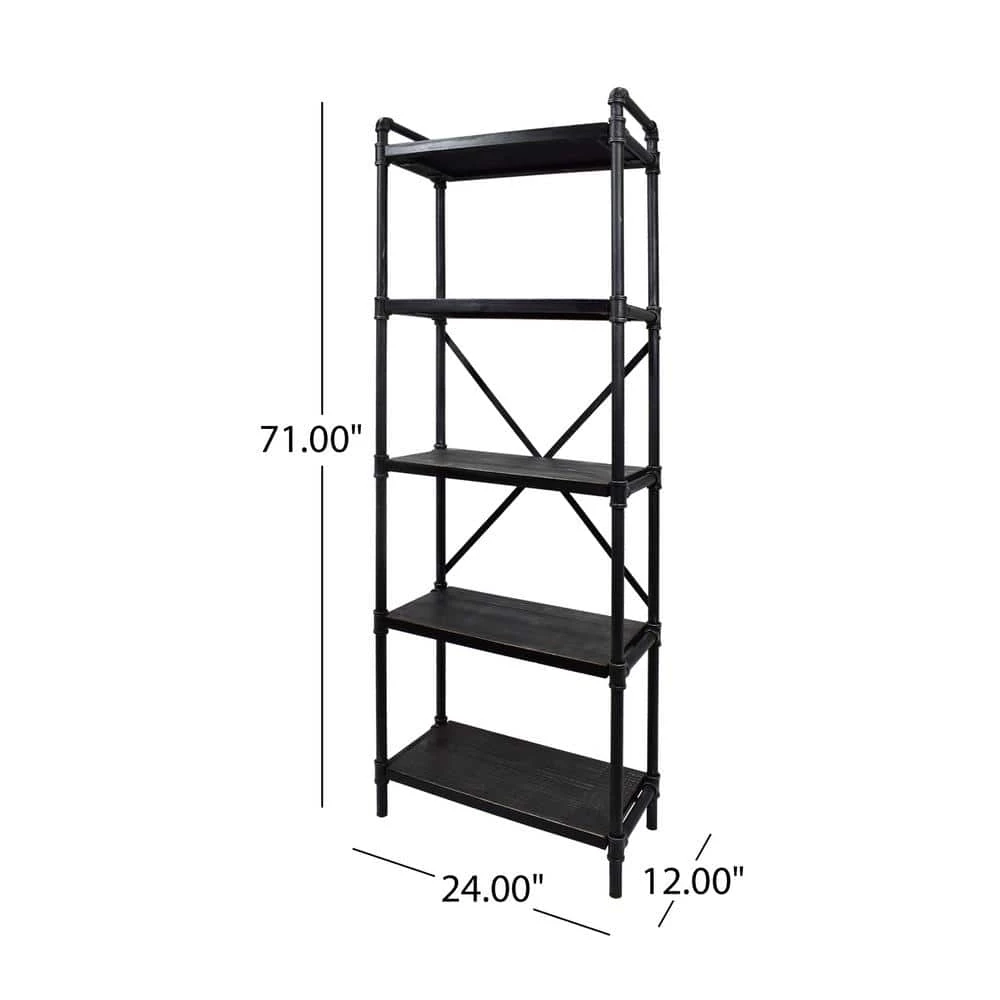 Driscoe 71 in. Grey Metal 5-Shelf Etagere Bookcase with Open Back by Noble House - Image 5