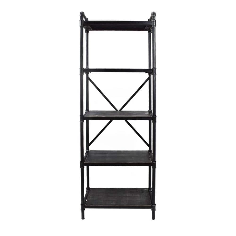 Driscoe 71 in. Grey Metal 5-Shelf Etagere Bookcase with Open Back by Noble House