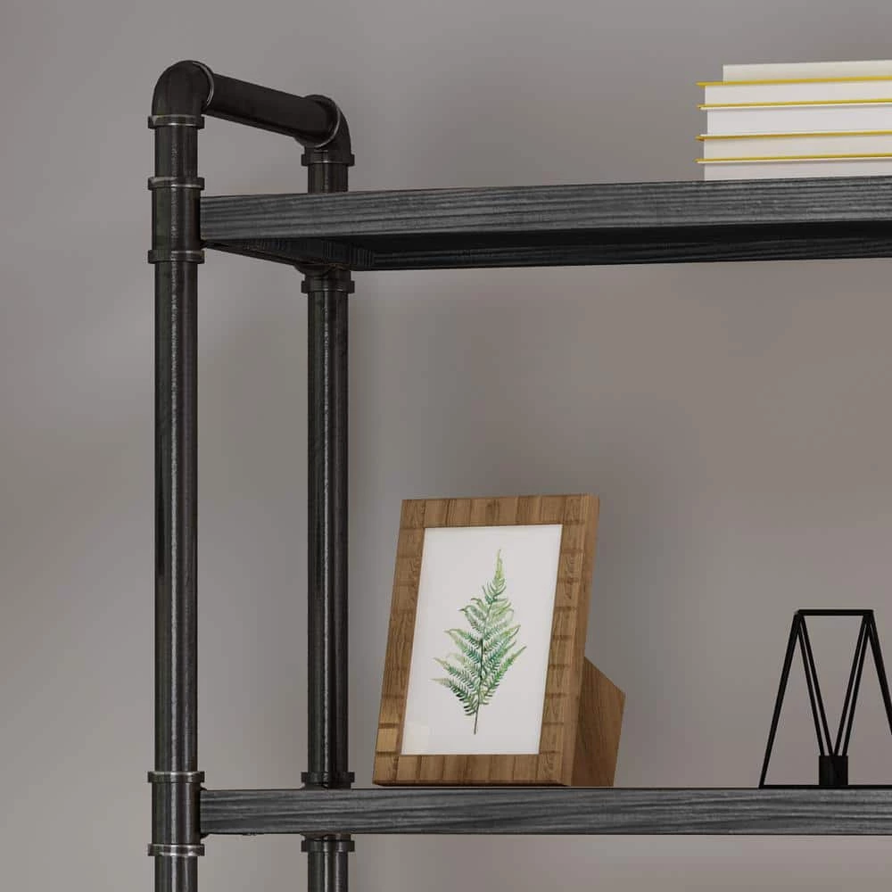 Driscoe 71 in. Grey Metal 5-Shelf Etagere Bookcase with Open Back by Noble House - Image 3