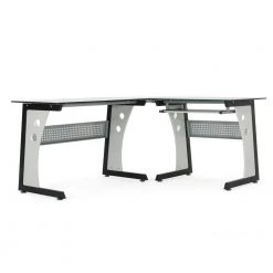 Orio 64.50 in. L-Shape White Metal Desk Computer with Keyboard Tray by Noble House