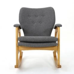 Braant Grey Fabric Removable Cushions Rocking Chair by Noble House