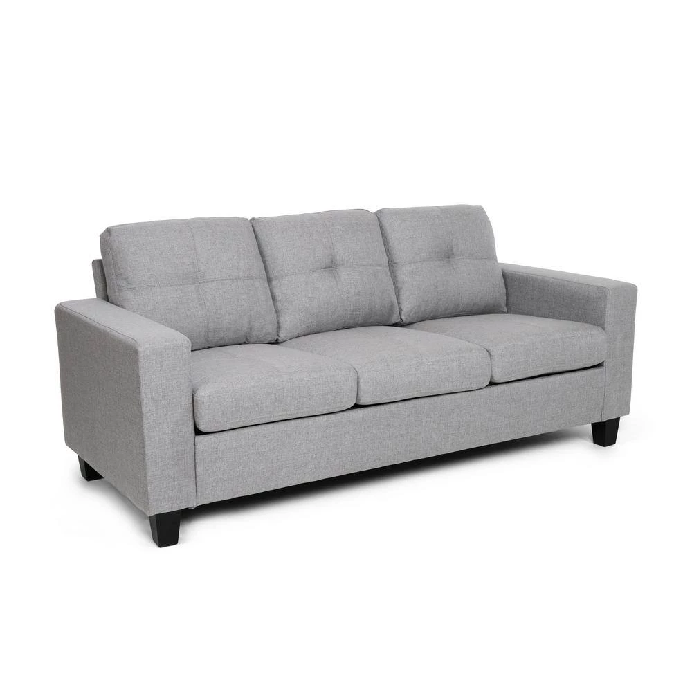 Bowden 76 in. Grey Solid Fabric 3-Seats Lawson Sofa with Removable Cushions by Noble House - Image 8