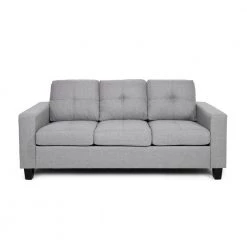 Bowden 76 in. Grey Solid Fabric 3-Seats Lawson Sofa with Removable Cushions by Noble House