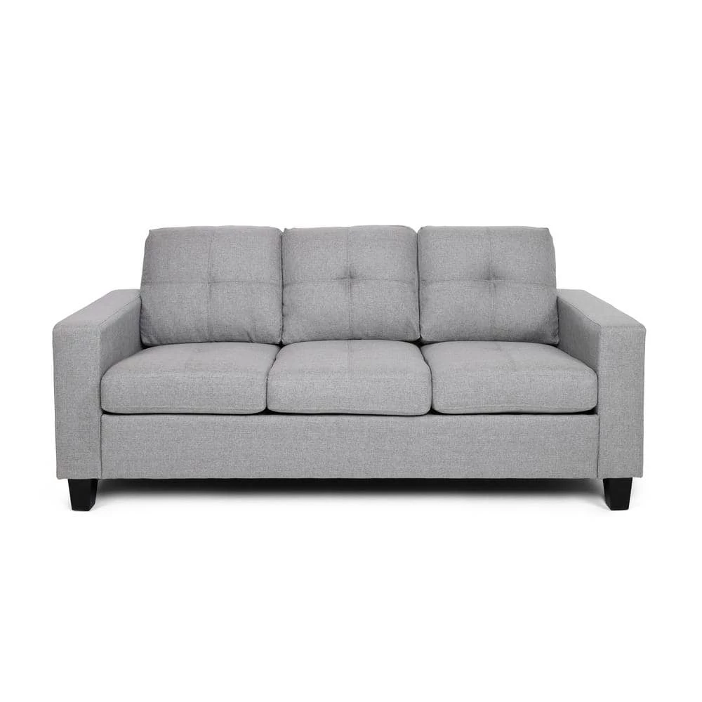 Bowden 76 in. Grey Solid Fabric 3-Seats Lawson Sofa with Removable Cushions by Noble House