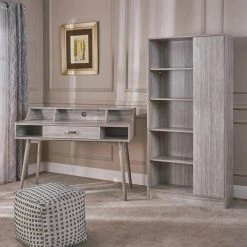 Brenda 47.24 in. Rectangular Grey Oak Wood 1-Drawer Desk with Bookcase by Noble House