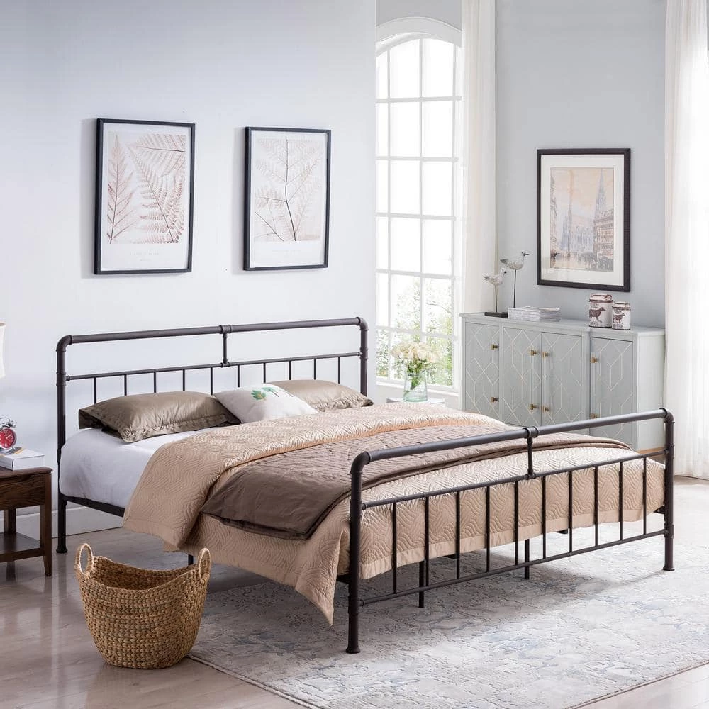 Mowry Industrial King-Size Hammered Copper Iron Bed Frame by Noble House - Image 3