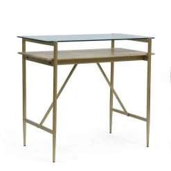 Cody 36" Honey Brown and Gold Glass Top Desk by Noble House
