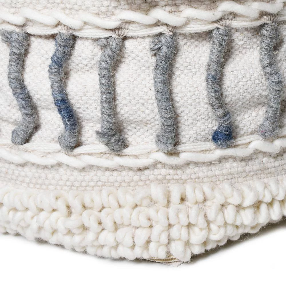 Leif Ivory and Blue Handcrafted Fabric Cube Pouf by Noble House - Image 7