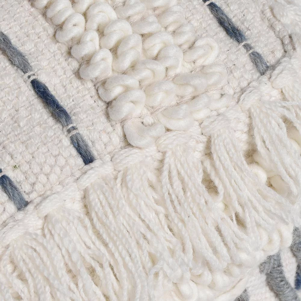 Leif Ivory and Blue Handcrafted Fabric Cube Pouf by Noble House - Image 5