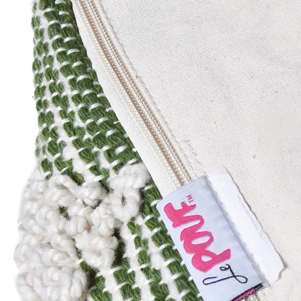 Sylas Ivory and Cedar Green Handcrafted Faux Yarn Cube Pouf by Noble House - Image 6