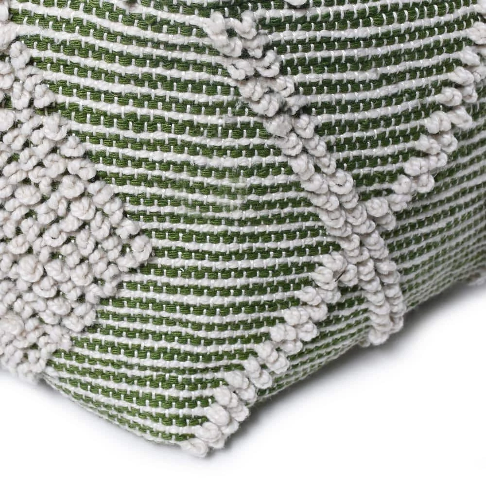 Sylas Ivory and Cedar Green Handcrafted Faux Yarn Cube Pouf by Noble House - Image 5