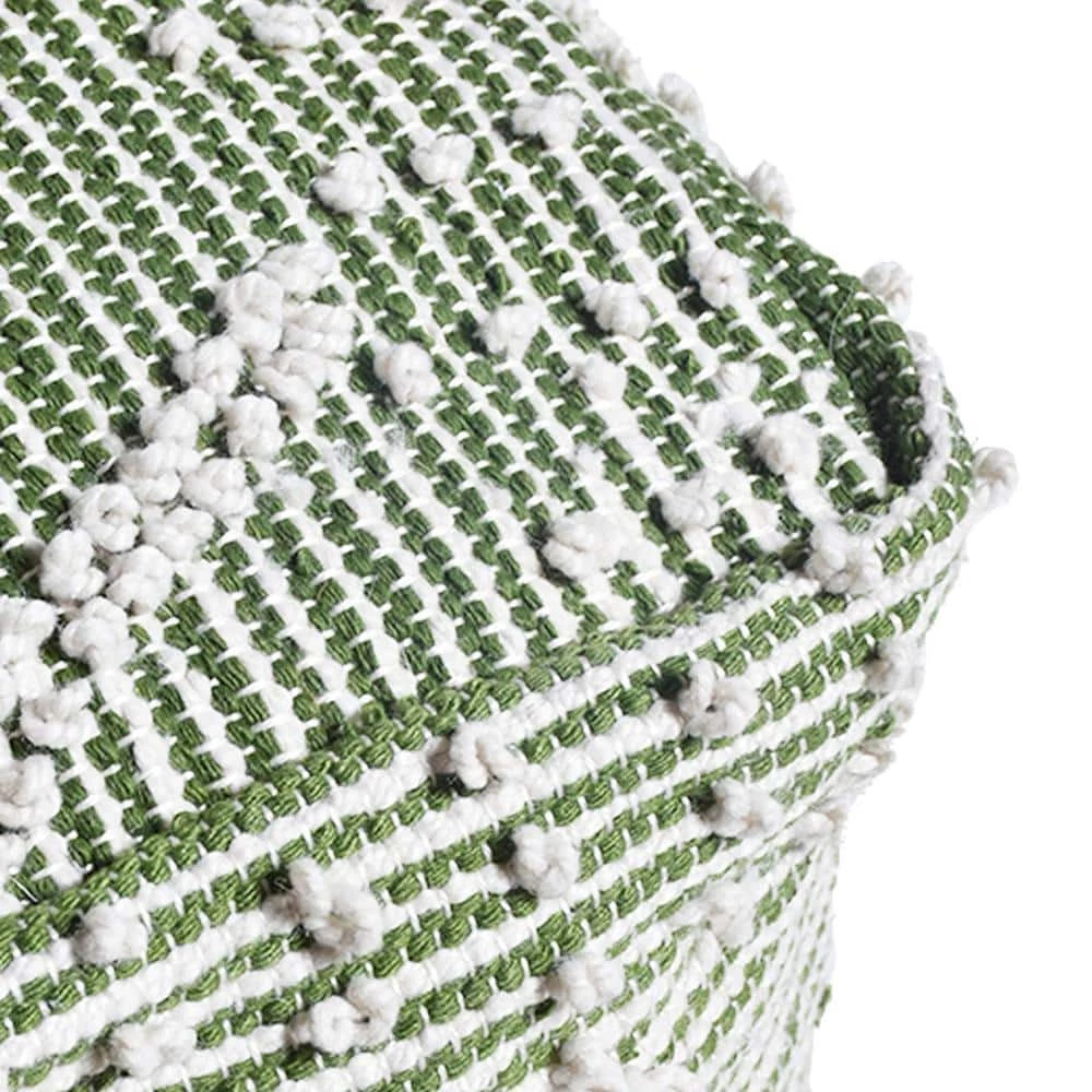 Sylas Ivory and Cedar Green Handcrafted Faux Yarn Cube Pouf by Noble House - Image 4