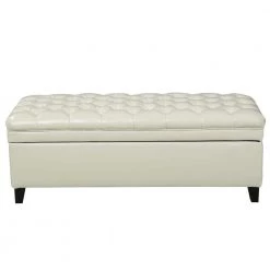 Juliana Tufted Ivory PU Leather Storage Bench by Noble House