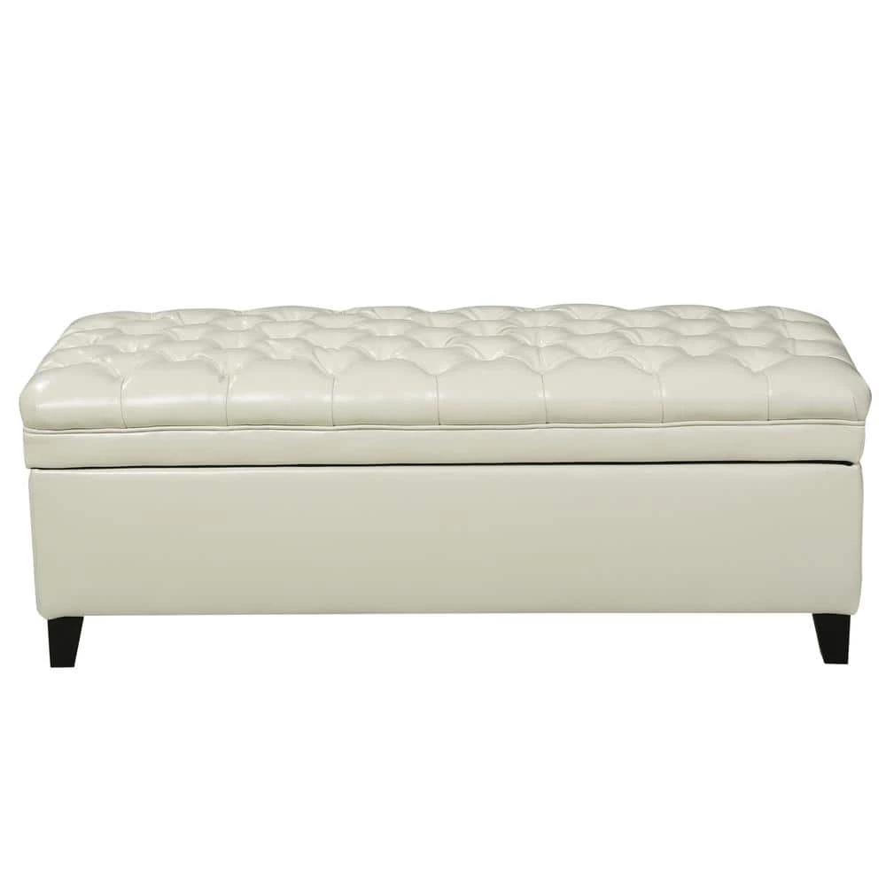 Juliana Tufted Ivory PU Leather Storage Bench by Noble House