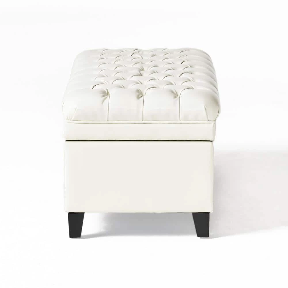 Juliana Tufted Ivory PU Leather Storage Bench by Noble House - Image 2