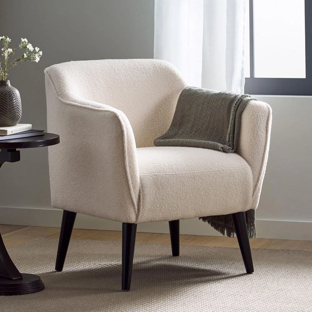 Darcy Ivory and Matte Black Boucle Fabric Arm Chair by Noble House - Image 11
