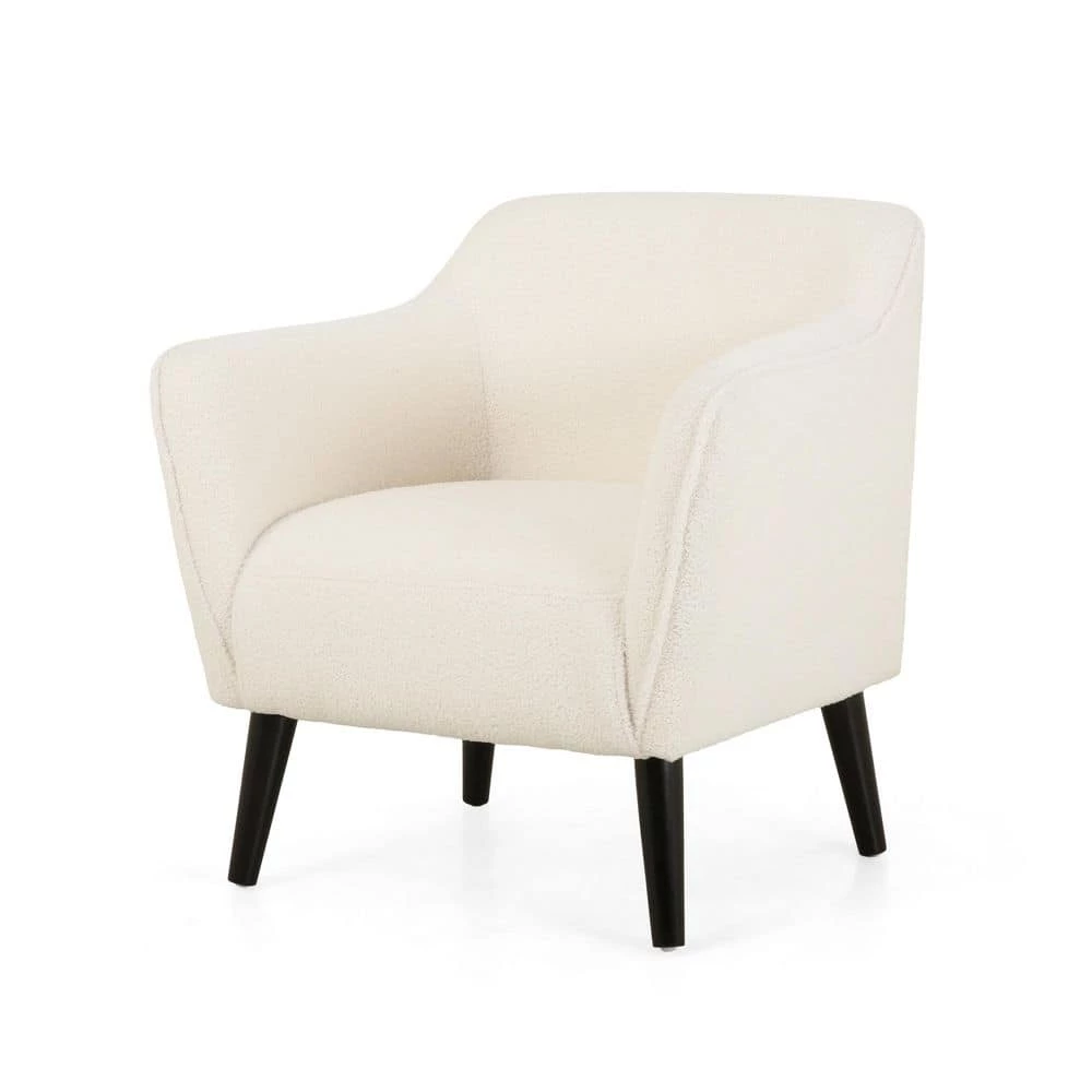 Darcy Ivory and Matte Black Boucle Fabric Arm Chair by Noble House
