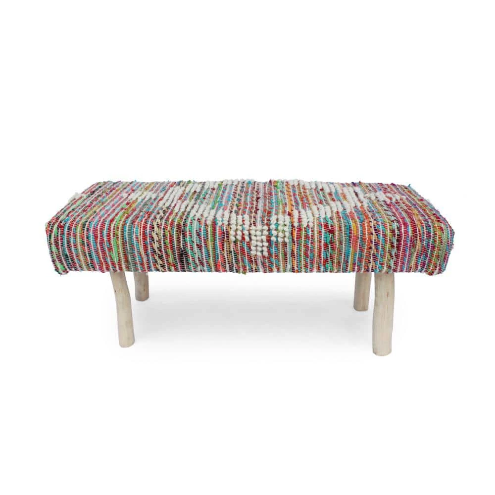 Laveta Ivory, Multicolor, and Natural Fabric Upholstered Bench by Noble House