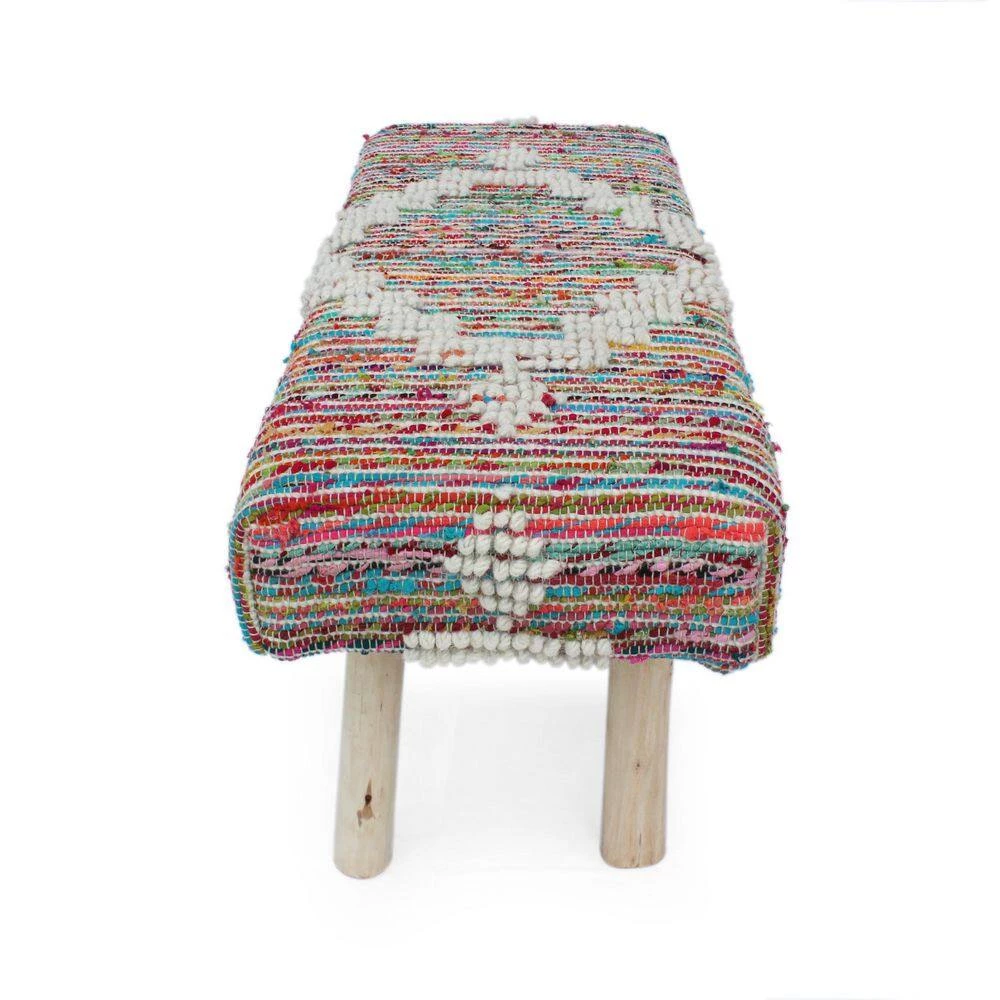 Laveta Ivory, Multicolor, and Natural Fabric Upholstered Bench by Noble House - Image 7