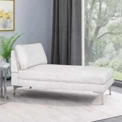 Beamon Ivory Polyester Chaise Lounge by Noble House