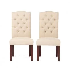 Crown Ivory Linen Dining Chair (Set of 2) by Noble House