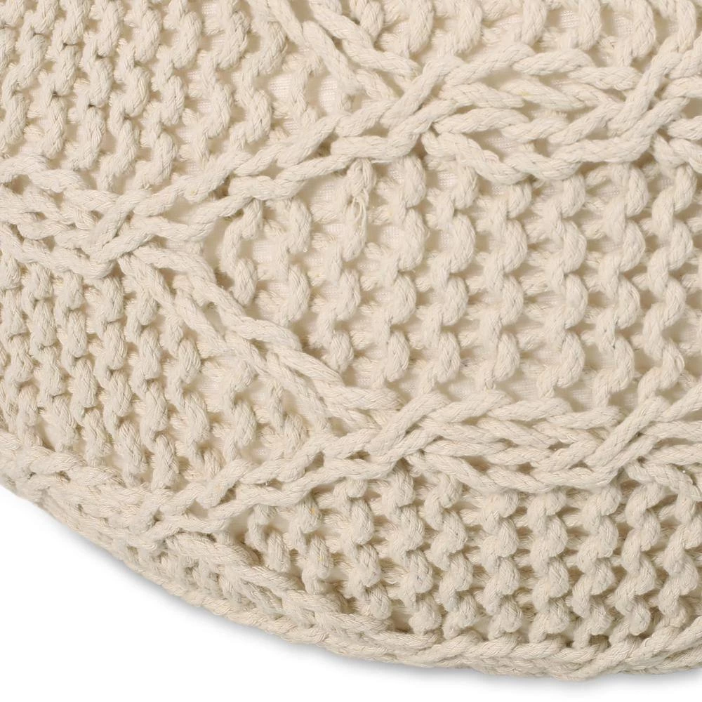 Maysville Ivory Cotton Knitted Round Pouf by Noble House - Image 8