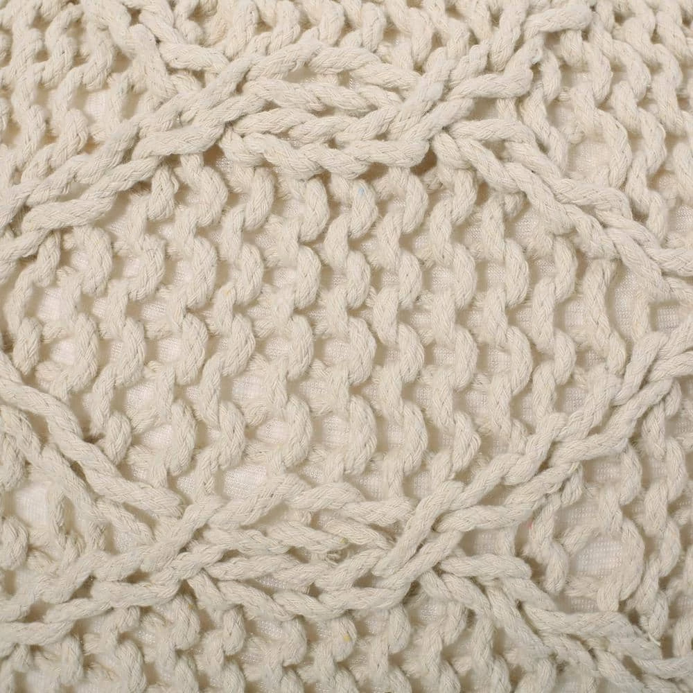 Maysville Ivory Cotton Knitted Round Pouf by Noble House - Image 7