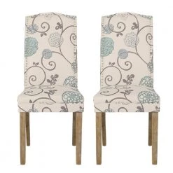 Aruda Light Beige, Blue and Natural Fabric Dining Chair (Set of 2) by Noble House