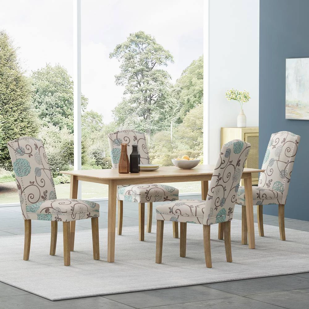 Aruda Light Beige, Blue and Natural Fabric Dining Chair (Set of 4) by Noble House - Image 8