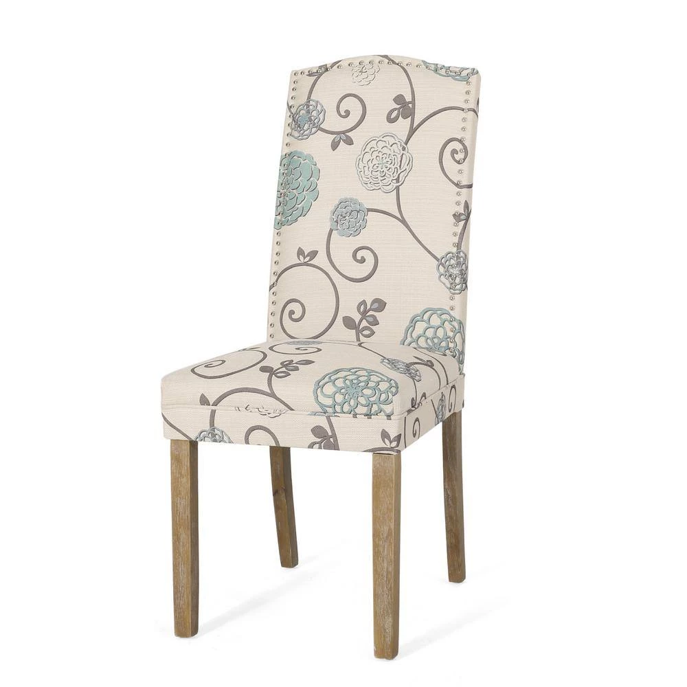Aruda Light Beige, Blue and Natural Fabric Dining Chair (Set of 4) by Noble House - Image 5