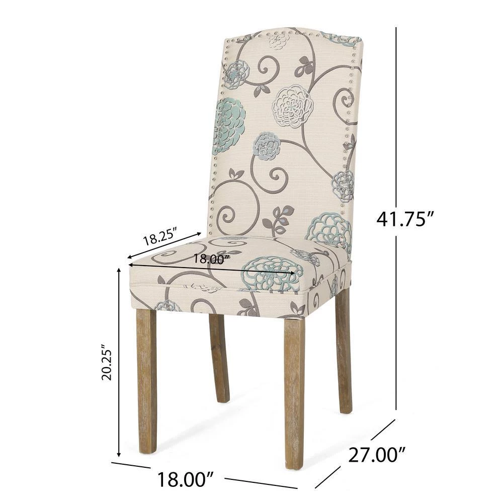 Aruda Light Beige, Blue and Natural Fabric Dining Chair (Set of 4) by Noble House - Image 6