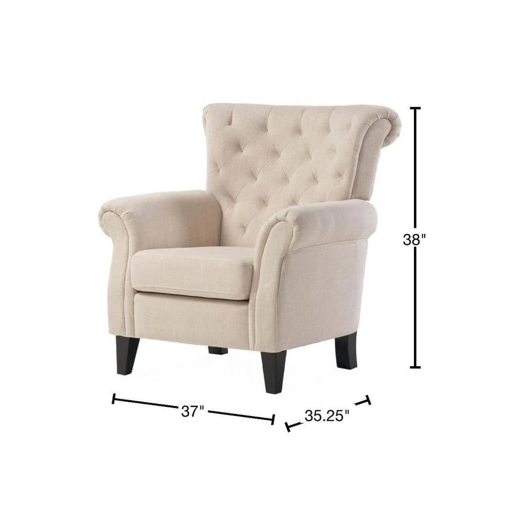 Merritt Light Beige Fabric Tufted Club Chair by Noble House - Image 3
