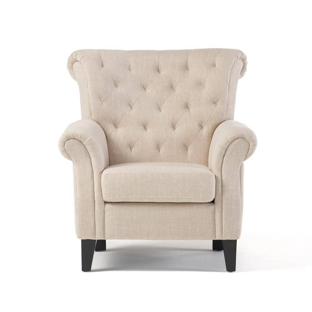 Merritt Light Beige Fabric Tufted Club Chair by Noble House