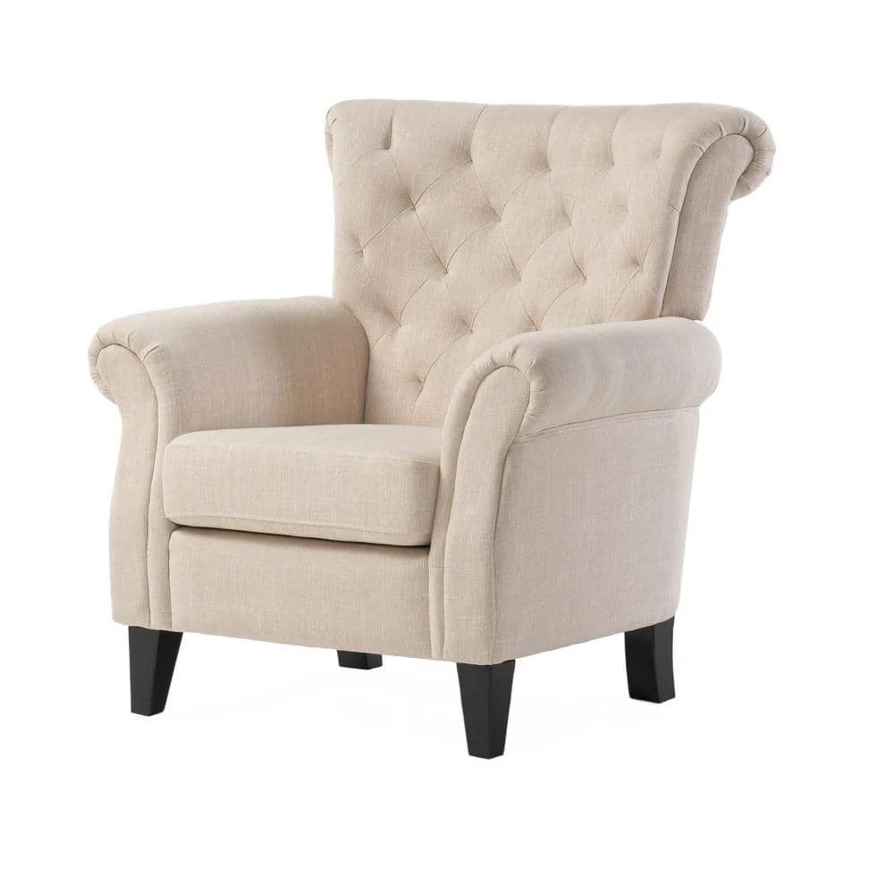 Merritt Light Beige Fabric Tufted Club Chair by Noble House - Image 6