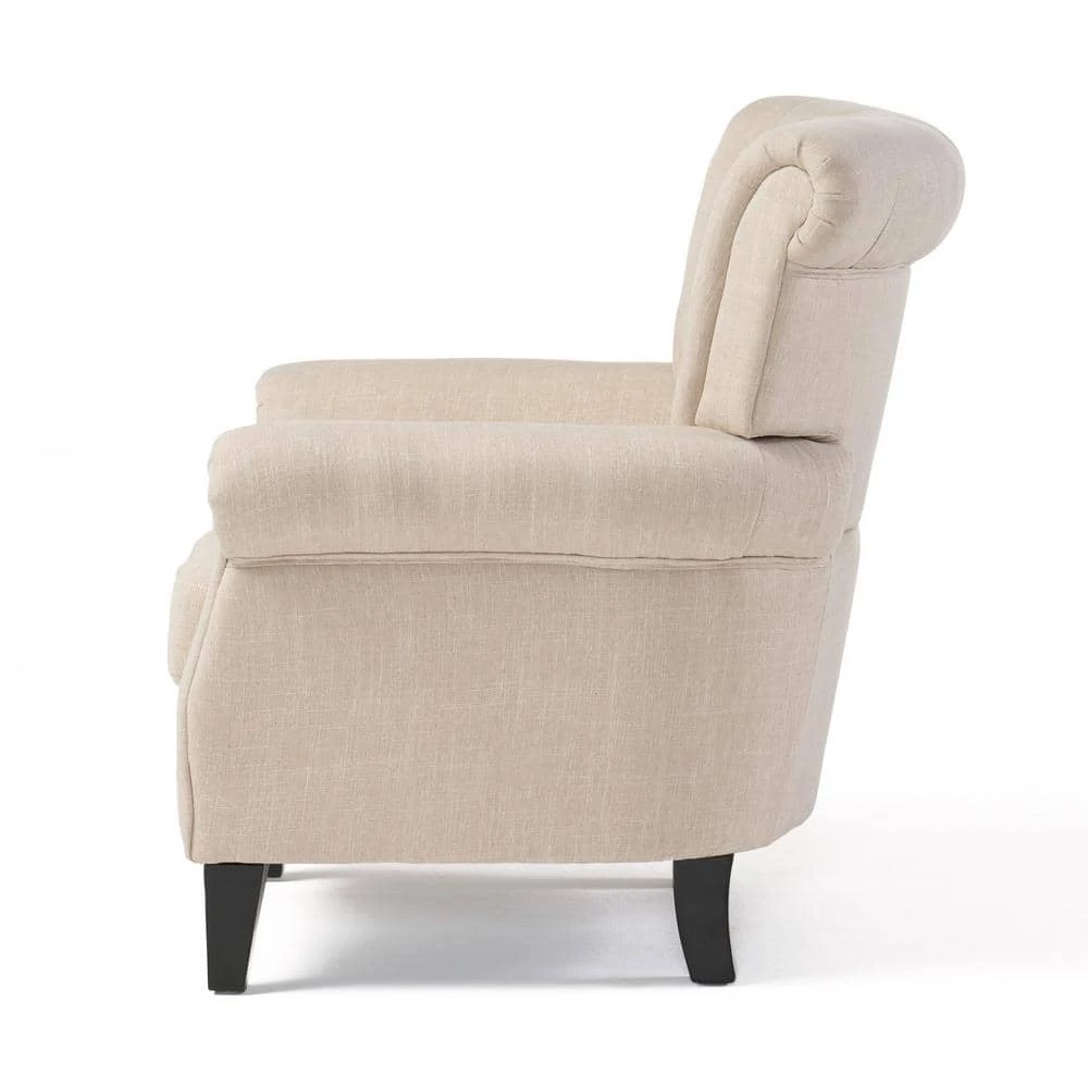 Merritt Light Beige Fabric Tufted Club Chair by Noble House - Image 2