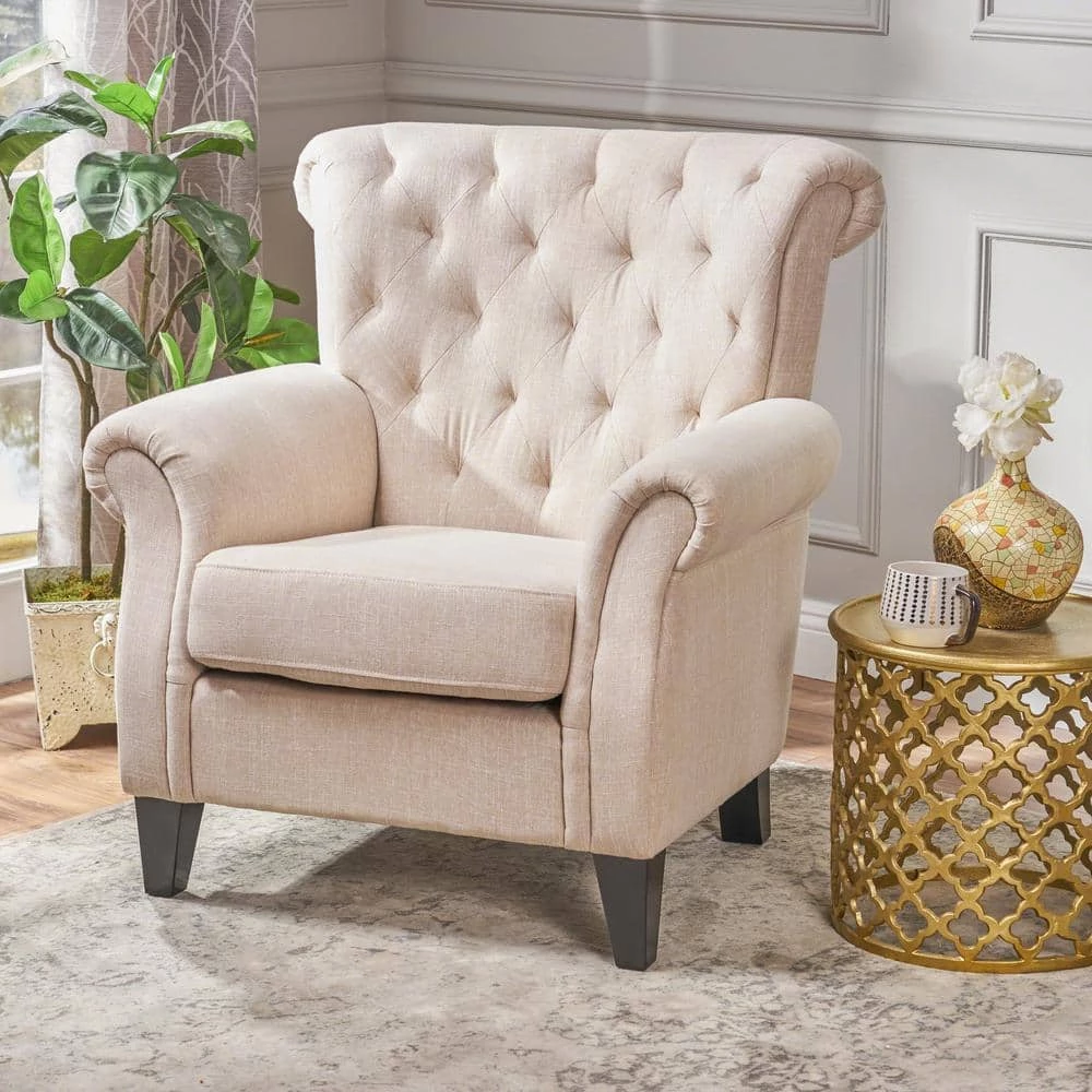 Merritt Light Beige Fabric Tufted Club Chair by Noble House - Image 10