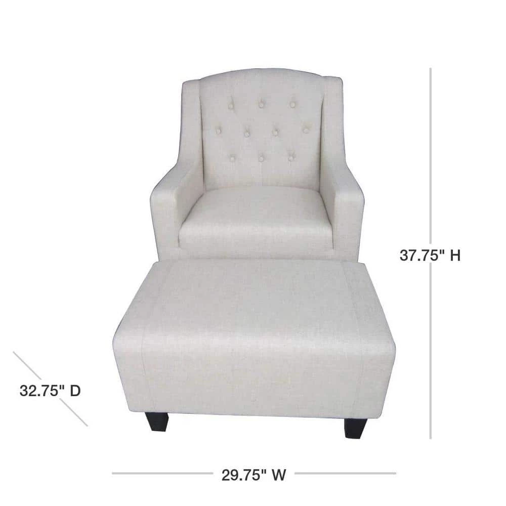 Elaine Light Beige Fabric Tufted Club Chair and Ottoman Set by Noble House - Image 3