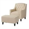 Elaine Light Beige Fabric Tufted Club Chair and Ottoman Set by Noble House