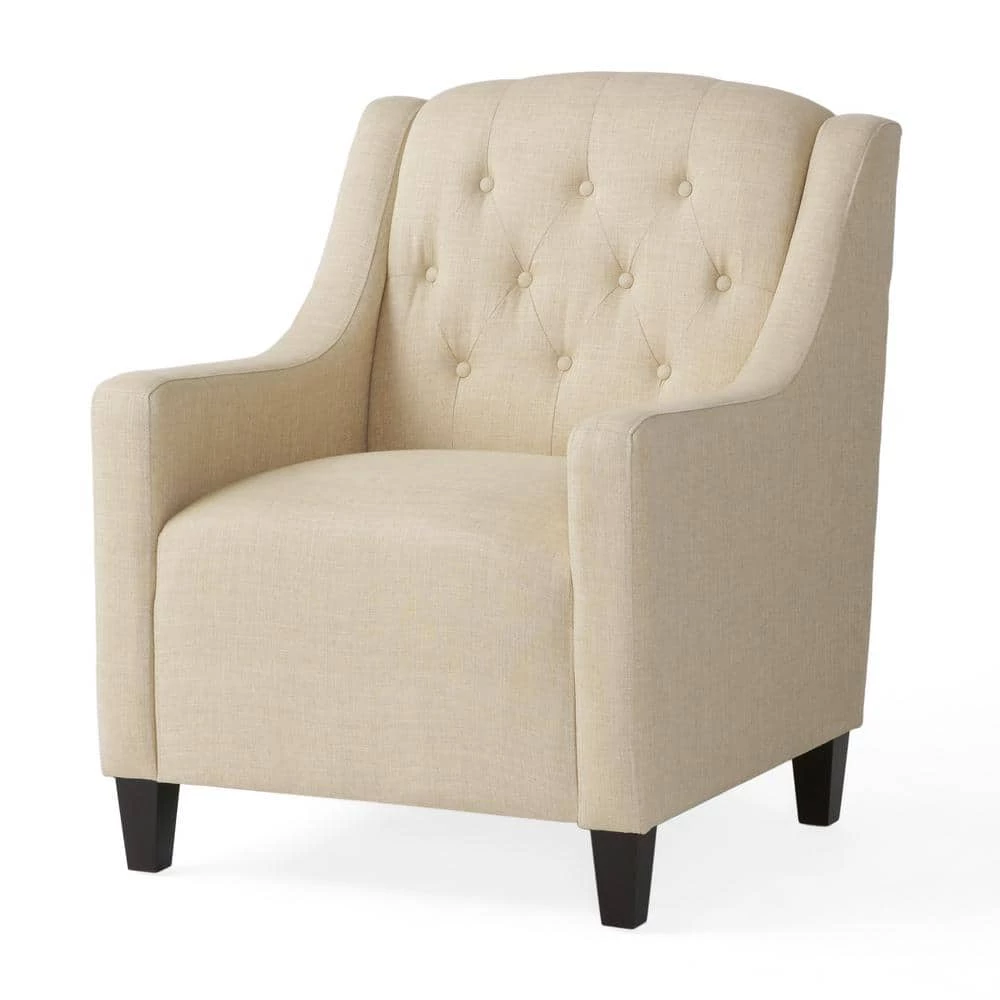 Elaine Light Beige Fabric Tufted Club Chair and Ottoman Set by Noble House - Image 6