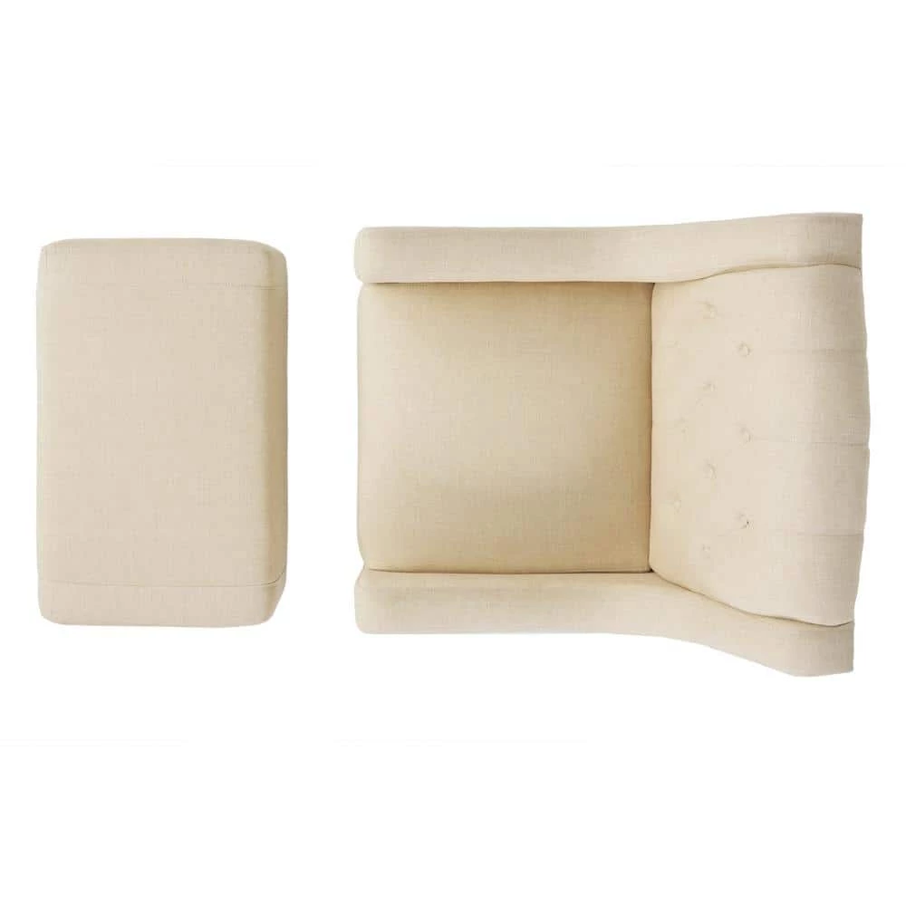 Elaine Light Beige Fabric Tufted Club Chair and Ottoman Set by Noble House - Image 4