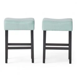 Lopez 25.75 in. Light Blue Fabric Backless Counter Stools (Set of 2) by Noble House