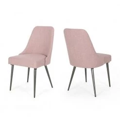 Alnoor Light Blush Fabric Upholstered Dining Chair (Set of 2) by Noble House