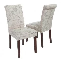 French Beige Linen Printed Dining Chair (Set of 2) by Noble House